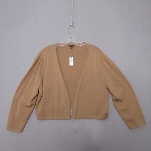 Talbots Sweater Cardigan Shrug Camel Color Preppy‎ Puff Sleeve Scallop Crop NWT